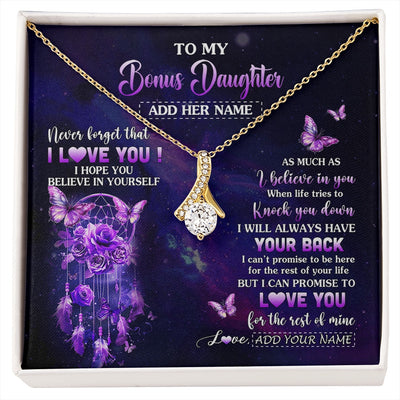 Alluring Beauty Necklace 18K Yellow Gold Finish | 1 | Personalized To My Bonus Daughter Gifts Necklace From Stepmom Floral Butterfly Love You Stepdaughter Birthday Gifts Graduation Christmas Gift Box Message Card | https://siriusteestore.