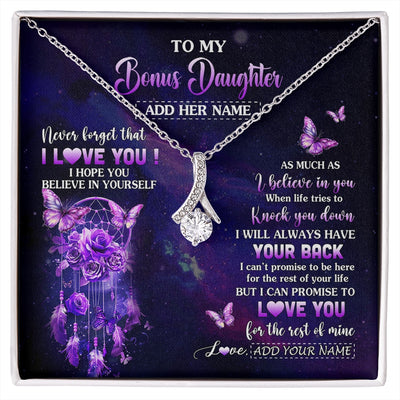 Alluring Beauty Necklace 14K White Gold Finish | 1 | Personalized To My Bonus Daughter Gifts Necklace From Stepmom Floral Butterfly Love You Stepdaughter Birthday Gifts Graduation Christmas Gift Box Message Card | https://siriusteestore.