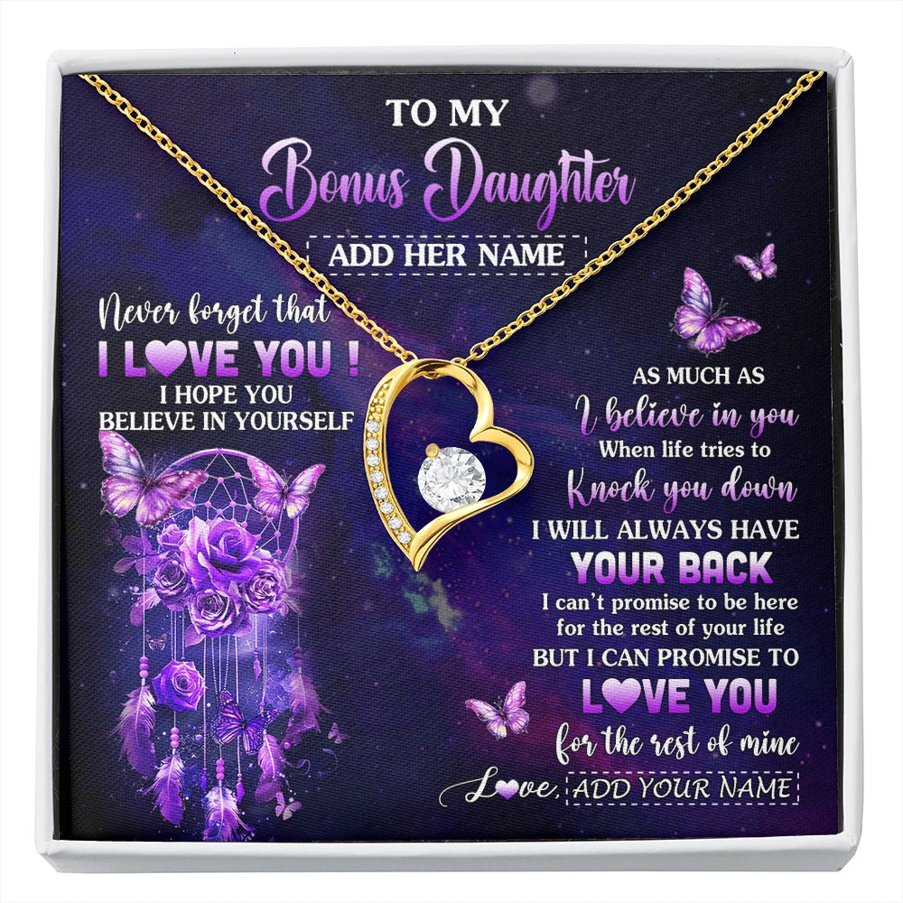 Forever Love Necklace 18K Yellow Gold Finish | 1 | Personalized To My Bonus Daughter Gifts Necklace From Stepmom Floral Butterfly Love You Stepdaughter Birthday Gifts Graduation Christmas Gift Box Message Card | https://siriusteestore.