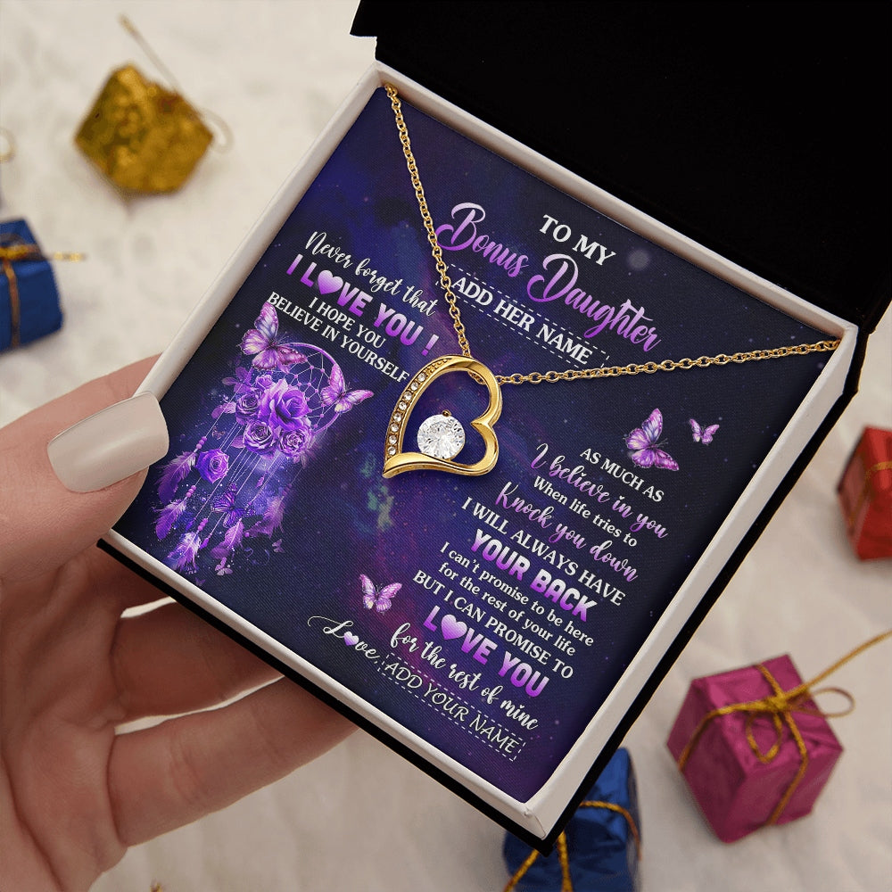 Forever Love Necklace 18K Yellow Gold Finish | 2 | Personalized To My Bonus Daughter Gifts Necklace From Stepmom Floral Butterfly Love You Stepdaughter Birthday Gifts Graduation Christmas Gift Box Message Card | https://siriusteestore.