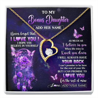 Forever Love Necklace 18K Yellow Gold Finish | 1 | Personalized To My Bonus Daughter Gifts Necklace From Stepmom Floral Butterfly Love You Stepdaughter Birthday Gifts Graduation Christmas Gift Box Message Card | https://siriusteestore.