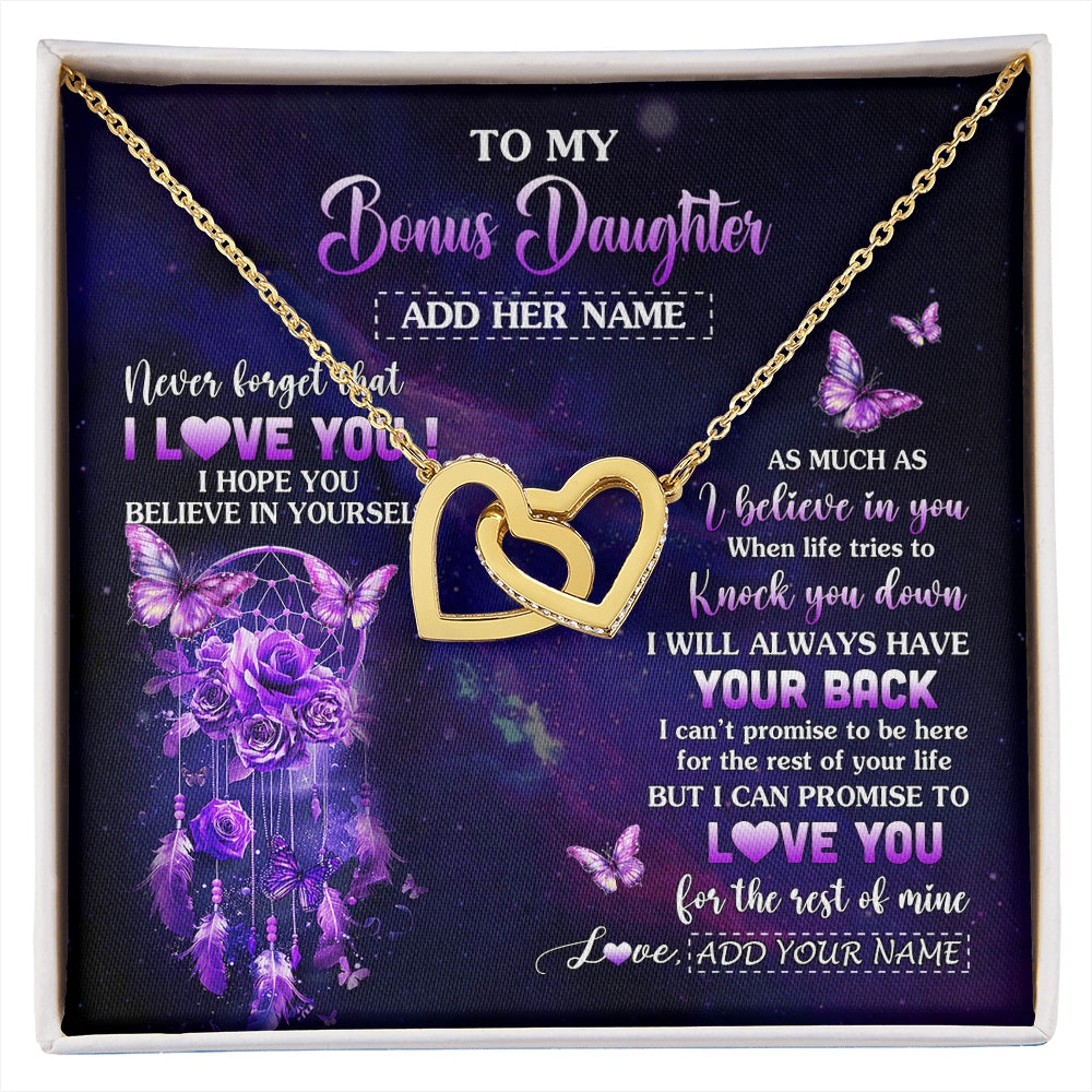 Interlocking Hearts Necklace 18K Yellow Gold Finish | 1 | Personalized To My Bonus Daughter Gifts Necklace From Stepmom Floral Butterfly Love You Stepdaughter Birthday Gifts Graduation Christmas Gift Box Message Card | https://siriusteestore.