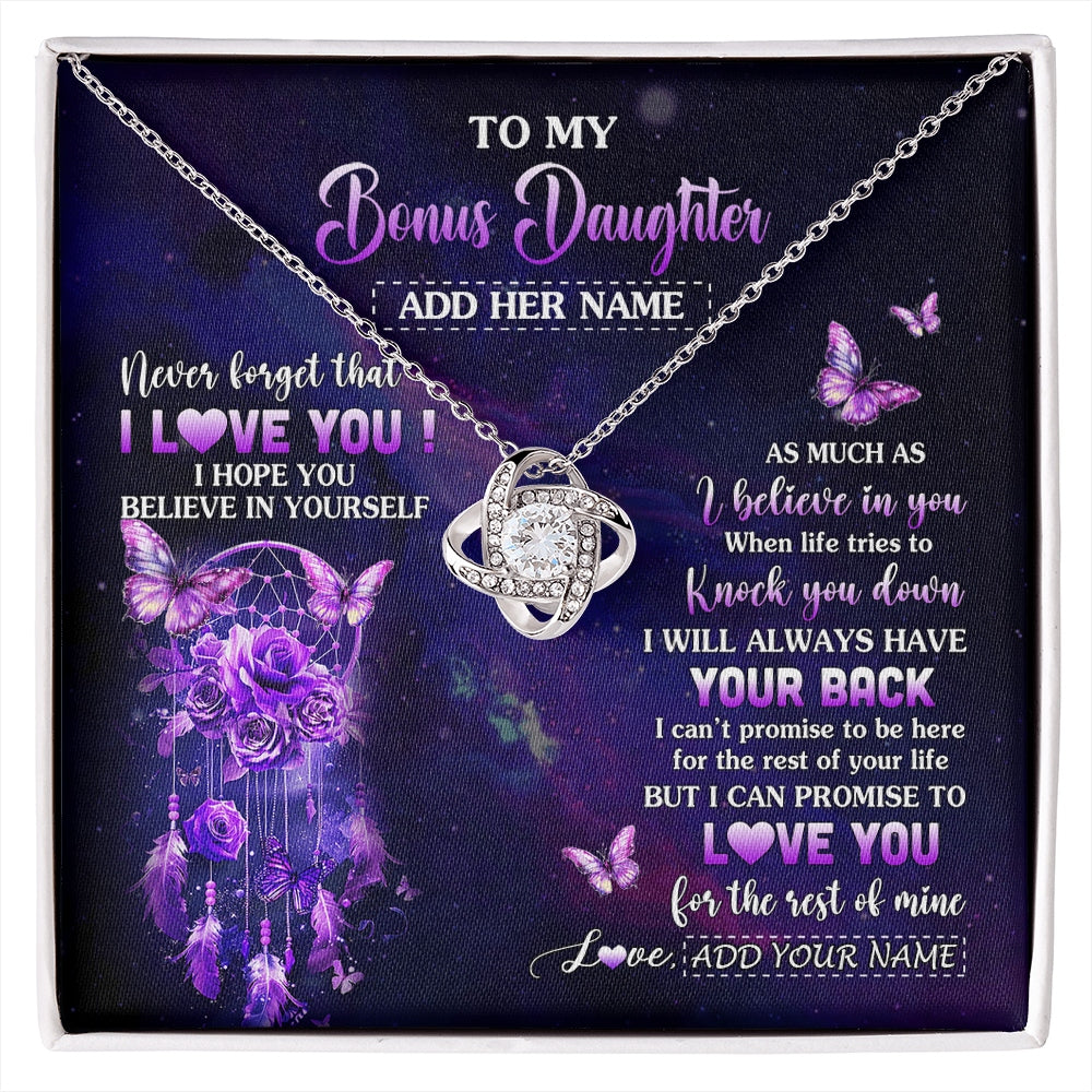 Love Knot Necklace 14K White Gold Finish | 1 | Personalized To My Bonus Daughter Gifts Necklace From Stepmom Floral Butterfly Love You Stepdaughter Birthday Gifts Graduation Christmas Gift Box Message Card | https://siriusteestore.