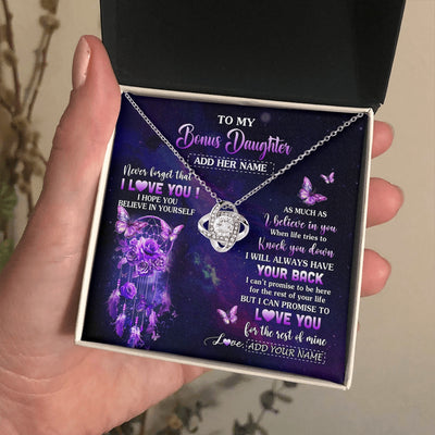 Love Knot Necklace 14K White Gold Finish | 2 | Personalized To My Bonus Daughter Gifts Necklace From Stepmom Floral Butterfly Love You Stepdaughter Birthday Gifts Graduation Christmas Gift Box Message Card | https://siriusteestore.