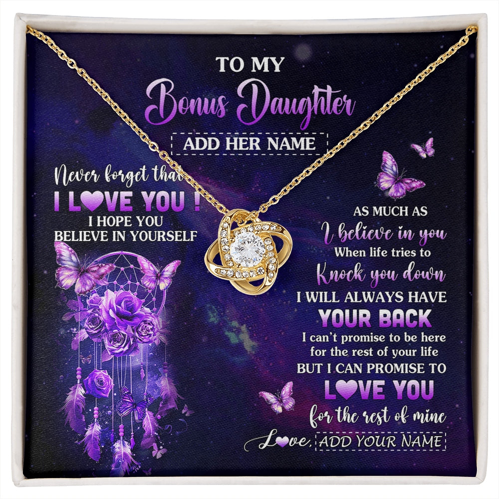 Love Knot Necklace 18K Yellow Gold Finish | 1 | Personalized To My Bonus Daughter Gifts Necklace From Stepmom Floral Butterfly Love You Stepdaughter Birthday Gifts Graduation Christmas Gift Box Message Card | https://siriusteestore.