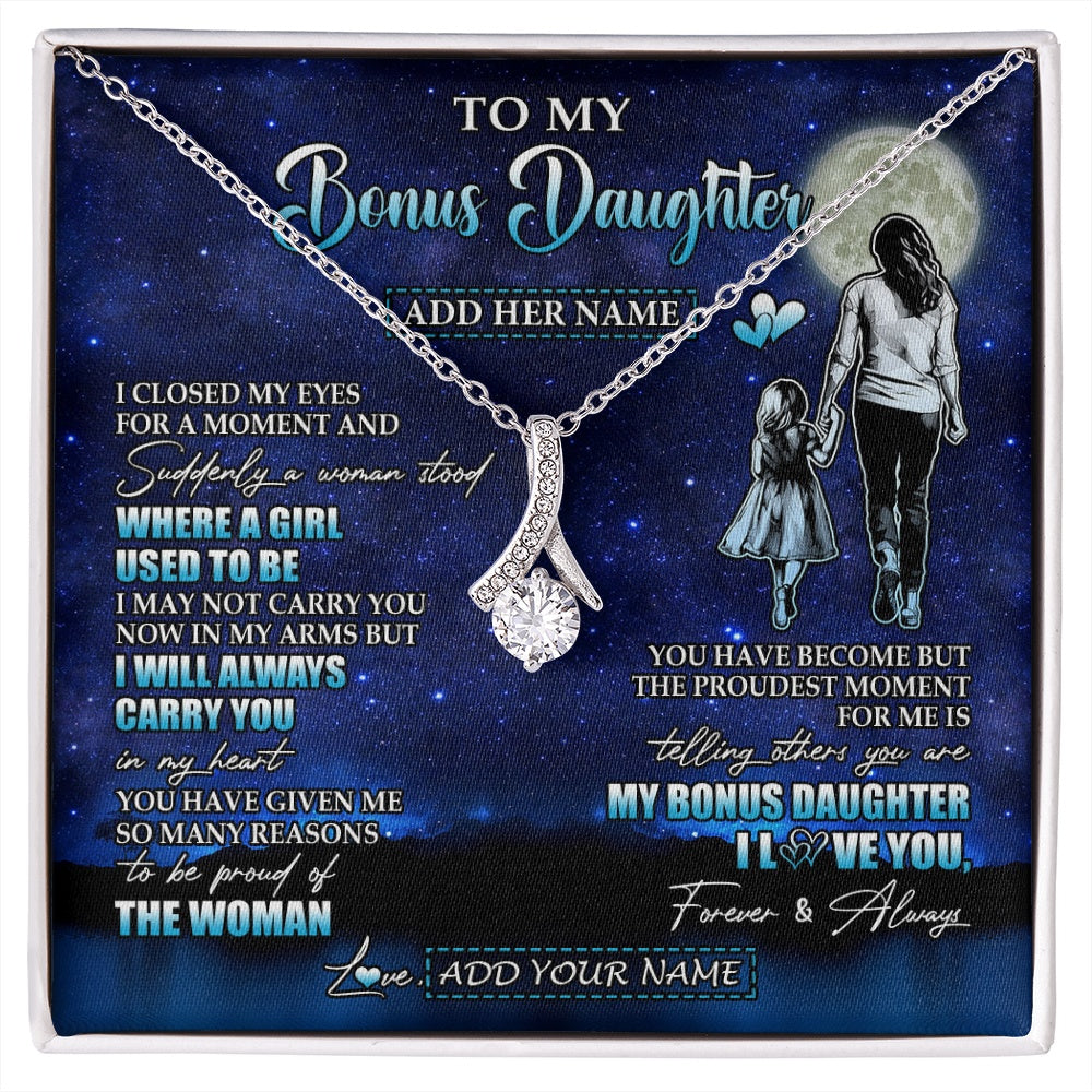 Alluring Beauty Necklace 14K White Gold Finish | 1 | Personalized To My Bonus Daughter Gifts Necklace From Stepmom I Closed My Eyes For A Moment Stepdaughter Birthday Graduation Christmas Gift Box Message Card | siriusteestore.myshopify