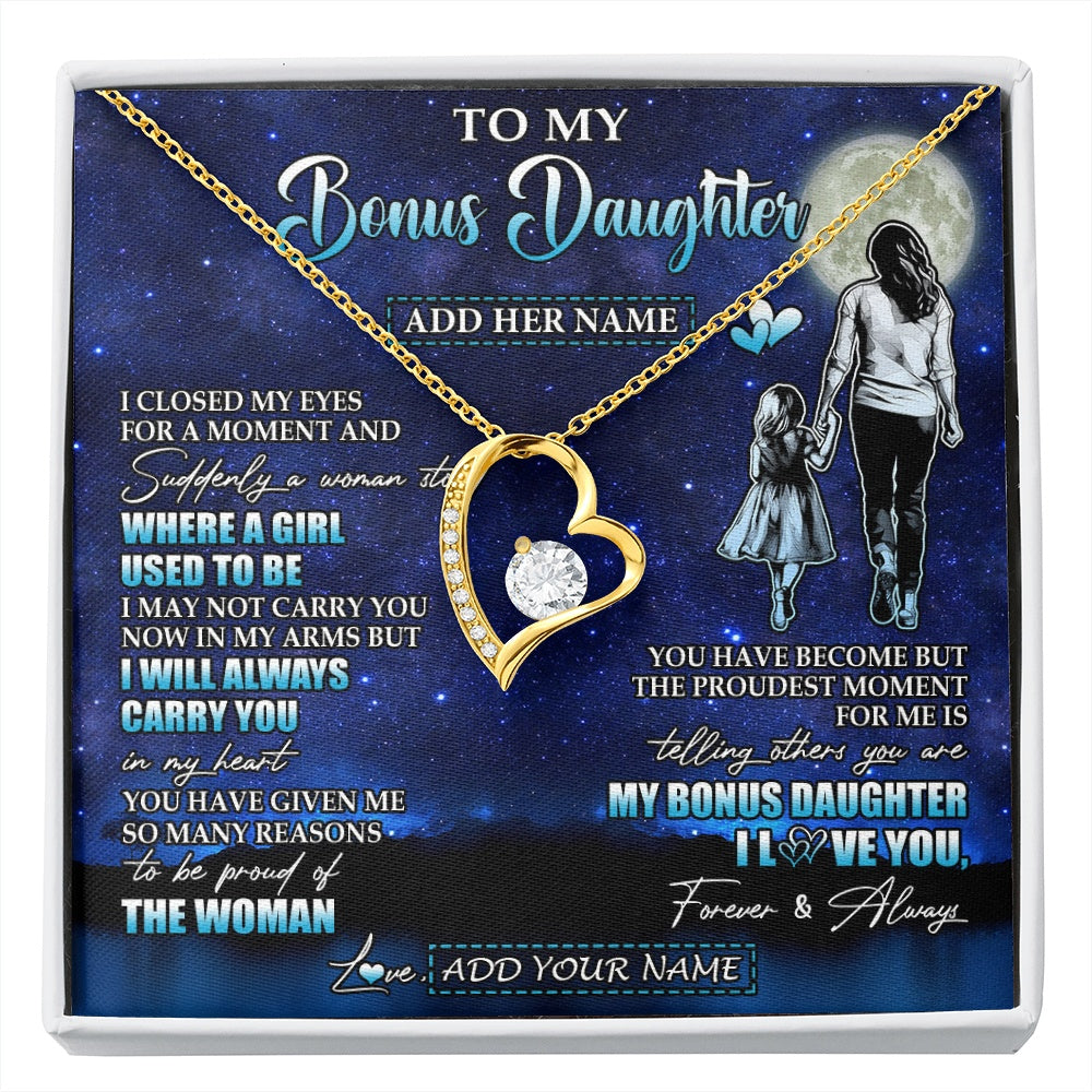 Forever Love Necklace 18K Yellow Gold Finish | 1 | Personalized To My Bonus Daughter Gifts Necklace From Stepmom I Closed My Eyes For A Moment Stepdaughter Birthday Graduation Christmas Gift Box Message Card | siriusteestore.myshopify