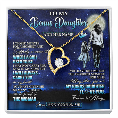 Forever Love Necklace 18K Yellow Gold Finish | 1 | Personalized To My Bonus Daughter Gifts Necklace From Stepmom I Closed My Eyes For A Moment Stepdaughter Birthday Graduation Christmas Gift Box Message Card | siriusteestore.myshopify