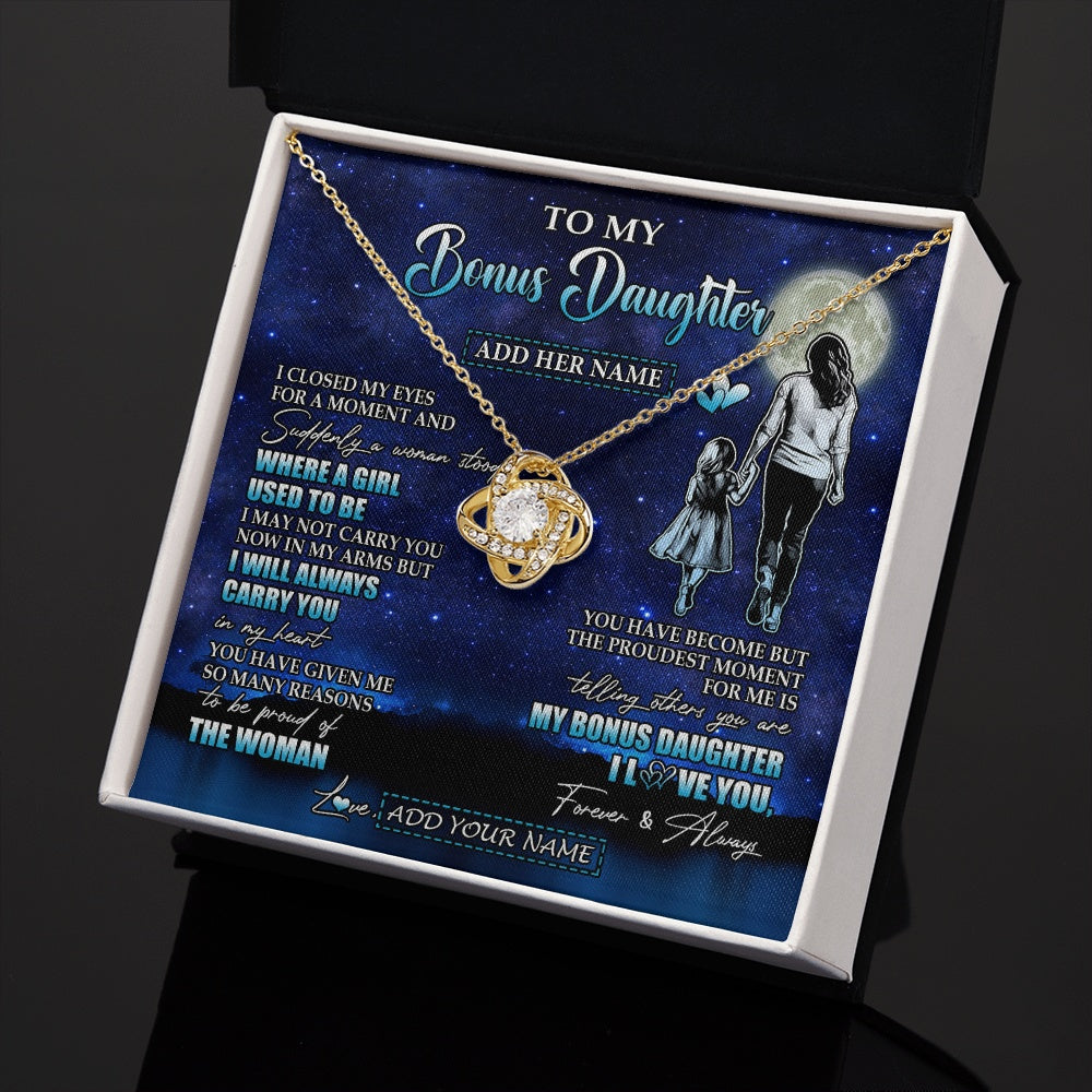 Love Knot Necklace 18K Yellow Gold Finish | 2 | Personalized To My Bonus Daughter Gifts Necklace From Stepmom I Closed My Eyes For A Moment Stepdaughter Birthday Graduation Christmas Gift Box Message Card | siriusteestore.myshopify