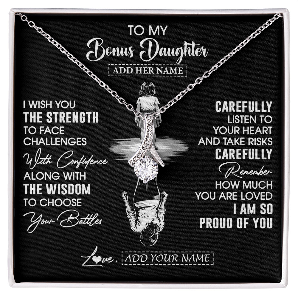 Alluring Beauty Necklace 14K White Gold Finish | 1 | Personalized To My Bonus Daughter Gifts Necklace From Stepmom I Wish You The Strength Stepdaughter Birthday Gifts Christmas Graduation Custom Gift Box Message Card | https://siriusteestore.