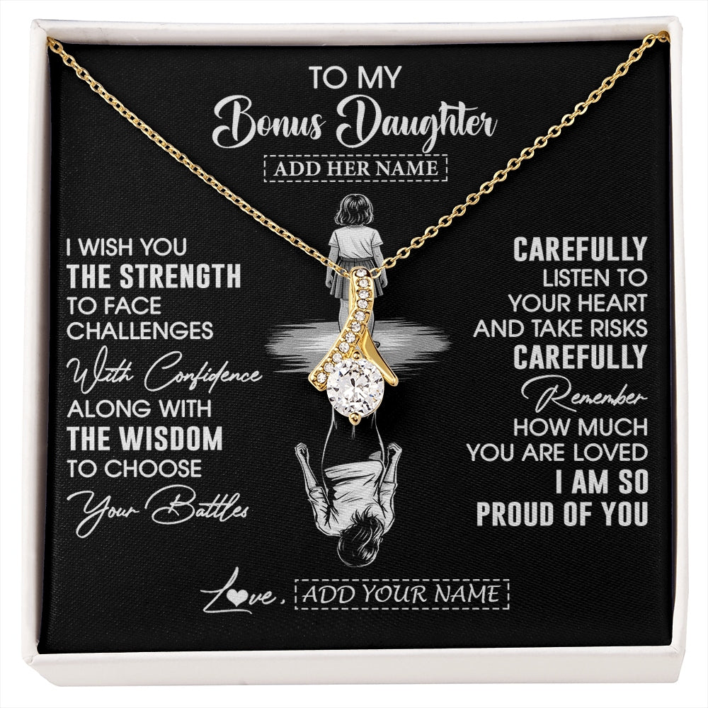 Alluring Beauty Necklace 18K Yellow Gold Finish | 1 | Personalized To My Bonus Daughter Gifts Necklace From Stepmom I Wish You The Strength Stepdaughter Birthday Gifts Christmas Graduation Custom Gift Box Message Card | https://siriusteestore.