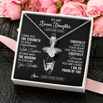 Alluring Beauty Necklace 14K White Gold Finish | 2 | Personalized To My Bonus Daughter Gifts Necklace From Stepmom I Wish You The Strength Stepdaughter Birthday Gifts Christmas Graduation Custom Gift Box Message Card | https://siriusteestore.