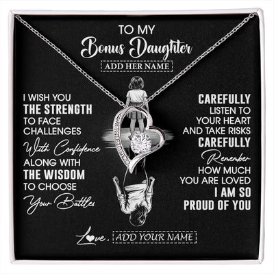Forever Love Necklace 14K White Gold Finish | 1 | Personalized To My Bonus Daughter Gifts Necklace From Stepmom I Wish You The Strength Stepdaughter Birthday Gifts Christmas Graduation Custom Gift Box Message Card | https://siriusteestore.
