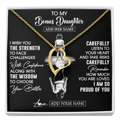 Forever Love Necklace 18K Yellow Gold Finish | 1 | Personalized To My Bonus Daughter Gifts Necklace From Stepmom I Wish You The Strength Stepdaughter Birthday Gifts Christmas Graduation Custom Gift Box Message Card | https://siriusteestore.