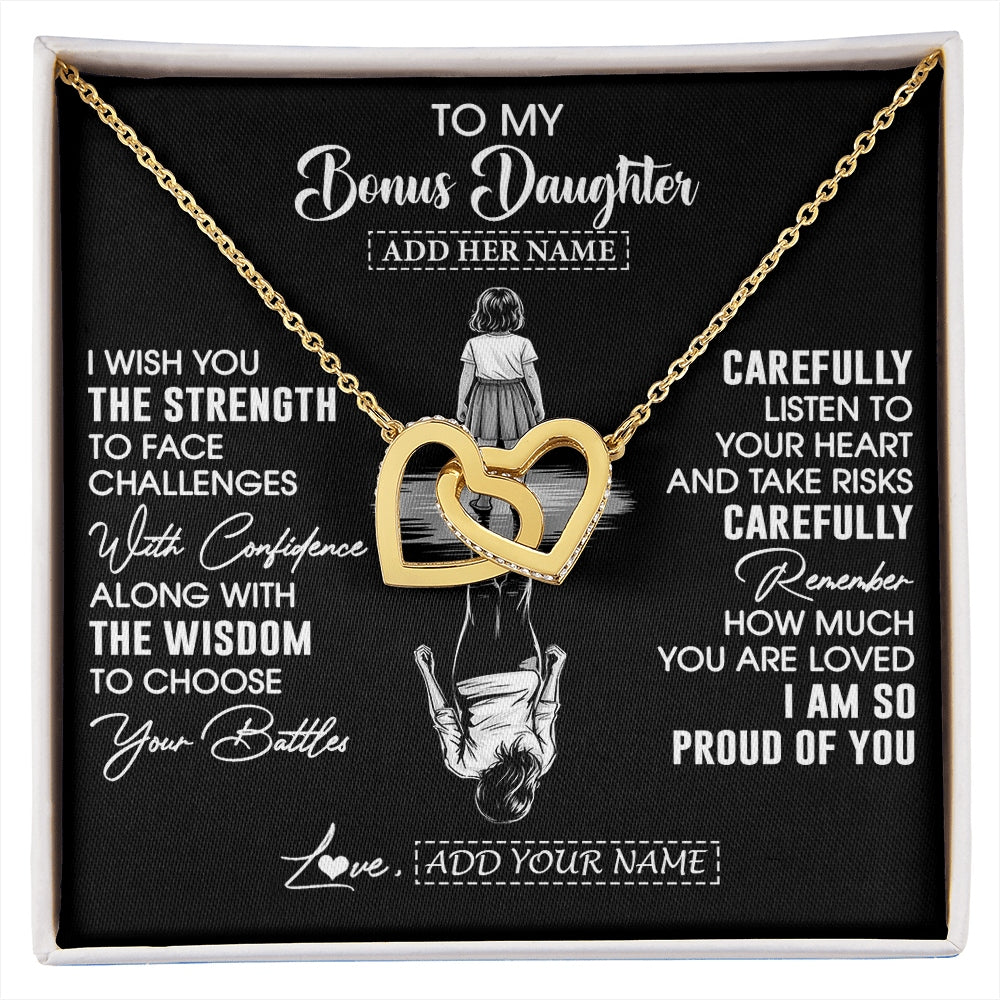 Interlocking Hearts Necklace 18K Yellow Gold Finish | 1 | Personalized To My Bonus Daughter Gifts Necklace From Stepmom I Wish You The Strength Stepdaughter Birthday Gifts Christmas Graduation Custom Gift Box Message Card | https://siriusteestore.