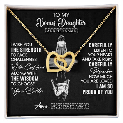 Interlocking Hearts Necklace 18K Yellow Gold Finish | 1 | Personalized To My Bonus Daughter Gifts Necklace From Stepmom I Wish You The Strength Stepdaughter Birthday Gifts Christmas Graduation Custom Gift Box Message Card | https://siriusteestore.