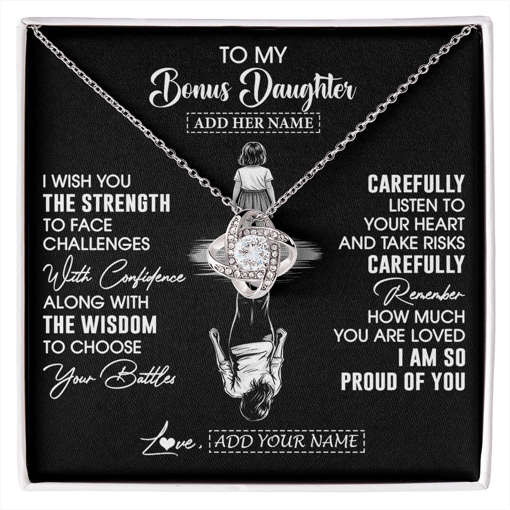 Love Knot Necklace 14K White Gold Finish | 1 | Personalized To My Bonus Daughter Gifts Necklace From Stepmom I Wish You The Strength Stepdaughter Birthday Gifts Christmas Graduation Custom Gift Box Message Card | https://siriusteestore.