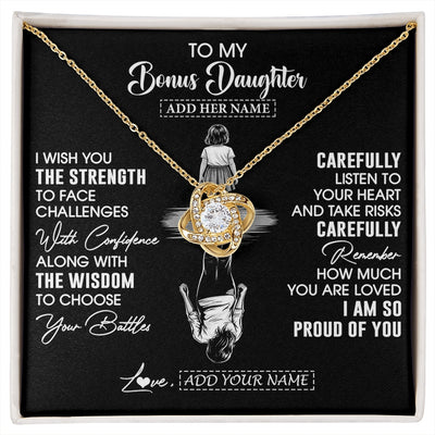 Love Knot Necklace 18K Yellow Gold Finish | 1 | Personalized To My Bonus Daughter Gifts Necklace From Stepmom I Wish You The Strength Stepdaughter Birthday Gifts Christmas Graduation Custom Gift Box Message Card | https://siriusteestore.