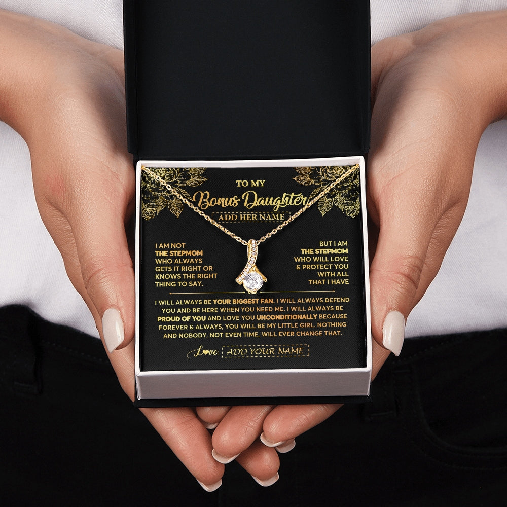 Alluring Beauty Necklace 18K Yellow Gold Finish | 2 | Personalized To My Bonus Daughter Gifts Necklace From Stepmom Meaningful Family Jewelry Birthday Gifts For Stepdaughter Christmas Custom Gift Box Message Card | https://siriusteestore.
