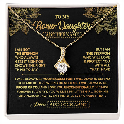 Alluring Beauty Necklace 18K Yellow Gold Finish | 1 | Personalized To My Bonus Daughter Gifts Necklace From Stepmom Meaningful Family Jewelry Birthday Gifts For Stepdaughter Christmas Custom Gift Box Message Card | https://siriusteestore.