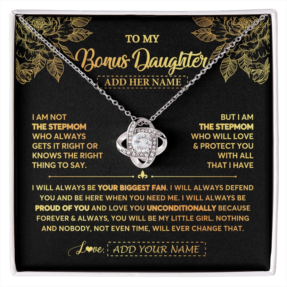 Love Knot Necklace 14K White Gold Finish | 1 | Personalized To My Bonus Daughter Gifts Necklace From Stepmom Meaningful Family Jewelry Birthday Gifts For Stepdaughter Christmas Custom Gift Box Message Card | https://siriusteestore.