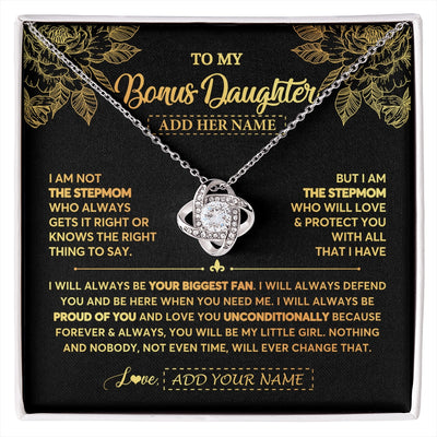 Love Knot Necklace 14K White Gold Finish | 1 | Personalized To My Bonus Daughter Gifts Necklace From Stepmom Meaningful Family Jewelry Birthday Gifts For Stepdaughter Christmas Custom Gift Box Message Card | https://siriusteestore.