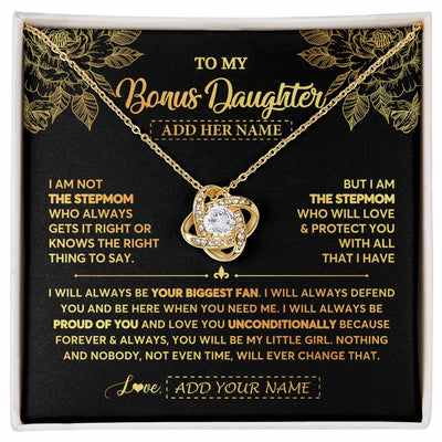Love Knot Necklace 18K Yellow Gold Finish | 1 | Personalized To My Bonus Daughter Gifts Necklace From Stepmom Meaningful Family Jewelry Birthday Gifts For Stepdaughter Christmas Custom Gift Box Message Card | https://siriusteestore.