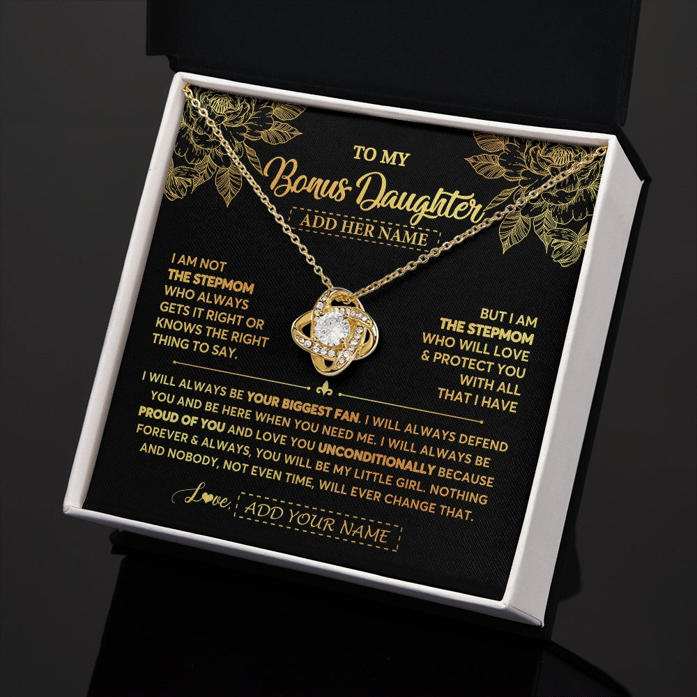 Love Knot Necklace 18K Yellow Gold Finish | 2 | Personalized To My Bonus Daughter Gifts Necklace From Stepmom Meaningful Family Jewelry Birthday Gifts For Stepdaughter Christmas Custom Gift Box Message Card | https://siriusteestore.