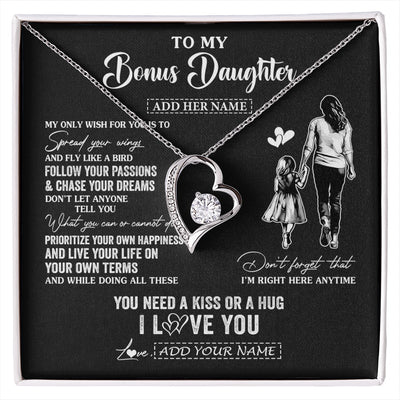 Forever Love Necklace 14K White Gold Finish | 1 | Personalized To My Bonus Daughter Gifts Necklace From Stepmom My Only Wish For You Stepdaughter Birthday Gifts Graduation Christmas Gift Box Message Card | siriusteestore.myshopify