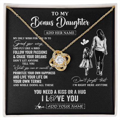 Love Knot Necklace 18K Yellow Gold Finish | 1 | Personalized To My Bonus Daughter Gifts Necklace From Stepmom My Only Wish For You Stepdaughter Birthday Gifts Graduation Christmas Gift Box Message Card | siriusteestore.myshopify