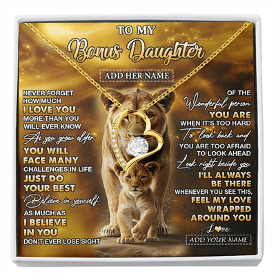 Forever Love Necklace 18K Yellow Gold Finish | 1 | Personalized To My Bonus Daughter Gifts Necklace From Stepmom Never Forget How Much I Love You Lion Stepdaughter Birthday Gifts Christmas Gift Box Message Card | https://siriusteestore.