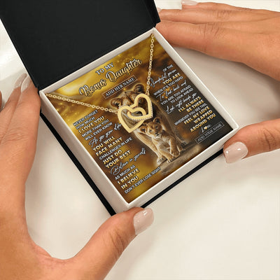 Interlocking Hearts Necklace 18K Yellow Gold Finish | 2 | Personalized To My Bonus Daughter Gifts Necklace From Stepmom Never Forget How Much I Love You Lion Stepdaughter Birthday Gifts Christmas Gift Box Message Card | https://siriusteestore.