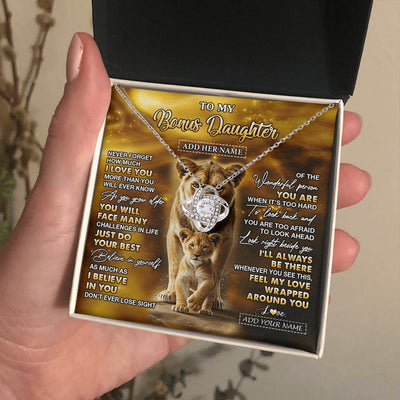 Love Knot Necklace 14K White Gold Finish | 2 | Personalized To My Bonus Daughter Gifts Necklace From Stepmom Never Forget How Much I Love You Lion Stepdaughter Birthday Gifts Christmas Gift Box Message Card | https://siriusteestore.