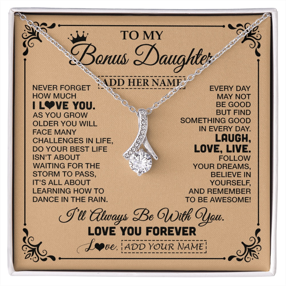 Alluring Beauty Necklace 14K White Gold Finish | 1 | Personalized To My Bonus Daughter Gifts Necklace From Stepmom Never Forget How Much I Love You Stepdaughter Birthday Gifts Christmas Gift Box Message Card | https://siriusteestore.