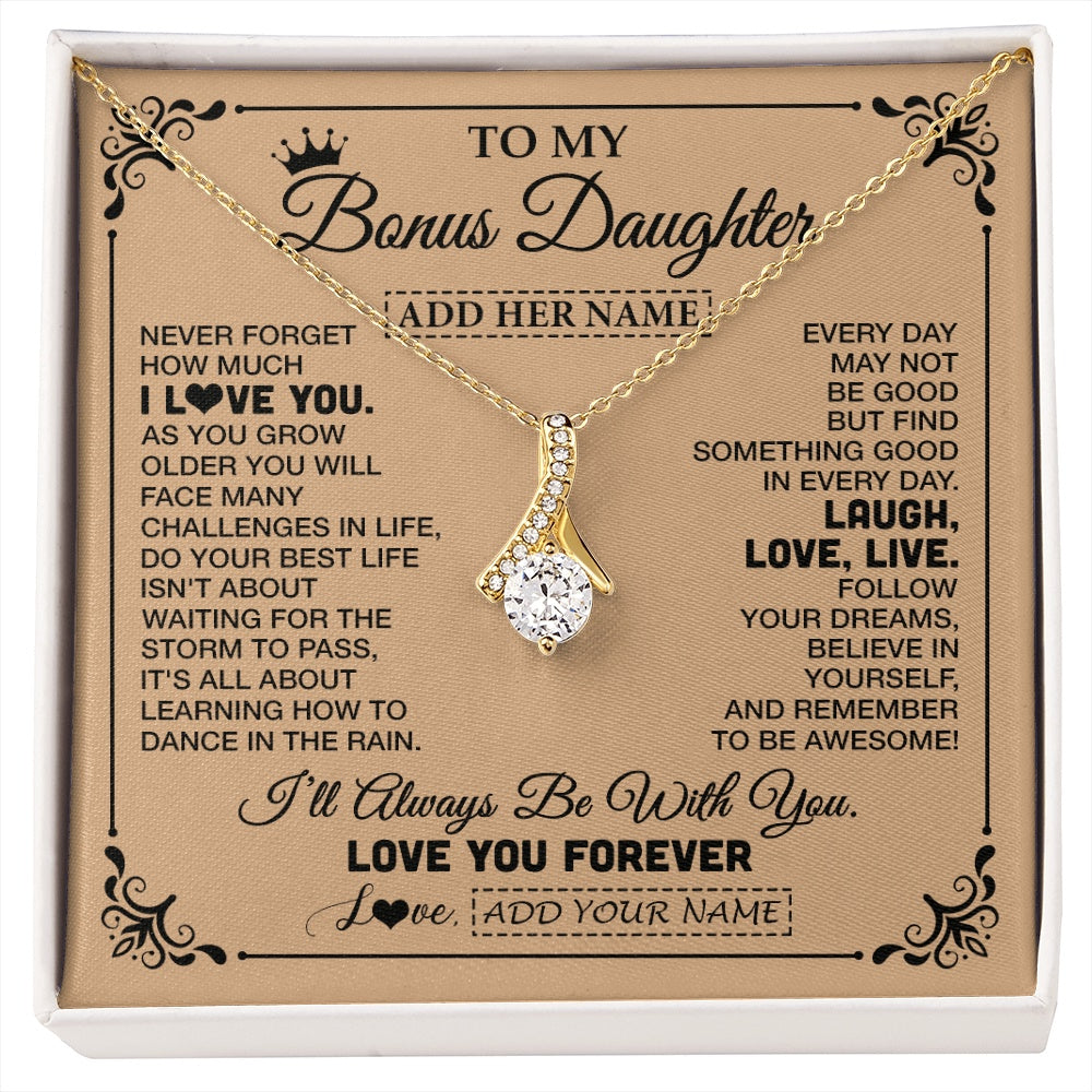 Alluring Beauty Necklace 18K Yellow Gold Finish | 1 | Personalized To My Bonus Daughter Gifts Necklace From Stepmom Never Forget How Much I Love You Stepdaughter Birthday Gifts Christmas Gift Box Message Card | https://siriusteestore.