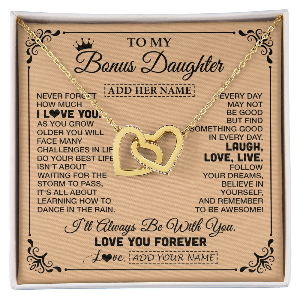 Interlocking Hearts Necklace 18K Yellow Gold Finish | 1 | Personalized To My Bonus Daughter Gifts Necklace From Stepmom Never Forget How Much I Love You Stepdaughter Birthday Gifts Christmas Gift Box Message Card | https://siriusteestore.