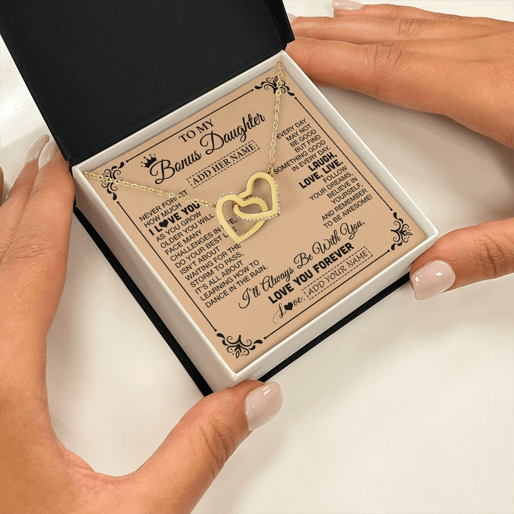 Interlocking Hearts Necklace 18K Yellow Gold Finish | 2 | Personalized To My Bonus Daughter Gifts Necklace From Stepmom Never Forget How Much I Love You Stepdaughter Birthday Gifts Christmas Gift Box Message Card | https://siriusteestore.