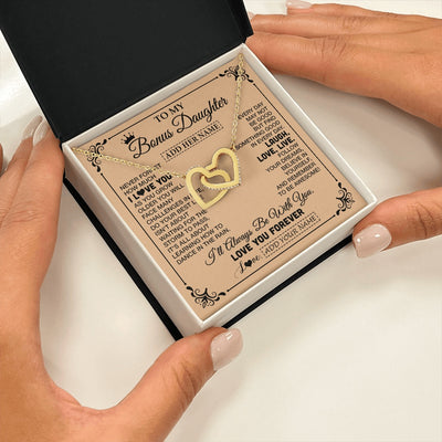 Interlocking Hearts Necklace 18K Yellow Gold Finish | 2 | Personalized To My Bonus Daughter Gifts Necklace From Stepmom Never Forget How Much I Love You Stepdaughter Birthday Gifts Christmas Gift Box Message Card | https://siriusteestore.