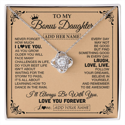 Love Knot Necklace 14K White Gold Finish | 1 | Personalized To My Bonus Daughter Gifts Necklace From Stepmom Never Forget How Much I Love You Stepdaughter Birthday Gifts Christmas Gift Box Message Card | https://siriusteestore.
