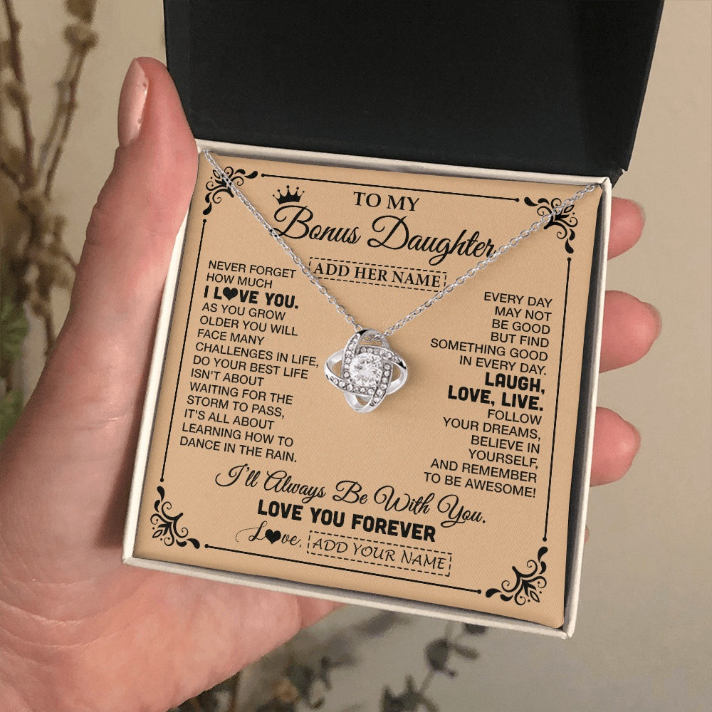 Love Knot Necklace 14K White Gold Finish | 2 | Personalized To My Bonus Daughter Gifts Necklace From Stepmom Never Forget How Much I Love You Stepdaughter Birthday Gifts Christmas Gift Box Message Card | https://siriusteestore.