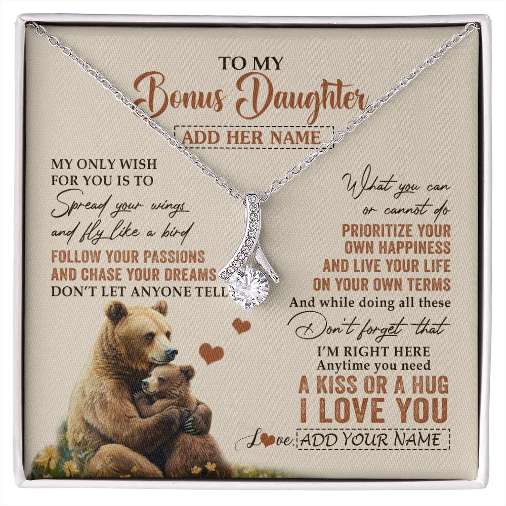 Alluring Beauty Necklace 14K White Gold Finish | 1 | Personalized To My Bonus Daughter Gifts Necklace From Stepmom Stepdad Bear My Only Wish For You Stepdaughter Birthday Gifts Christmas Gift Box Message Card | siriusteestore.myshopify