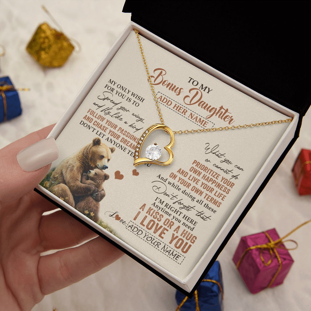 Forever Love Necklace 18K Yellow Gold Finish | 2 | Personalized To My Bonus Daughter Gifts Necklace From Stepmom Stepdad Bear My Only Wish For You Stepdaughter Birthday Gifts Christmas Gift Box Message Card | siriusteestore.myshopify
