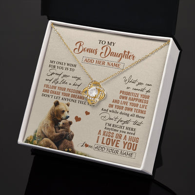 Love Knot Necklace 18K Yellow Gold Finish | 2 | Personalized To My Bonus Daughter Gifts Necklace From Stepmom Stepdad Bear My Only Wish For You Stepdaughter Birthday Gifts Christmas Gift Box Message Card | siriusteestore.myshopify