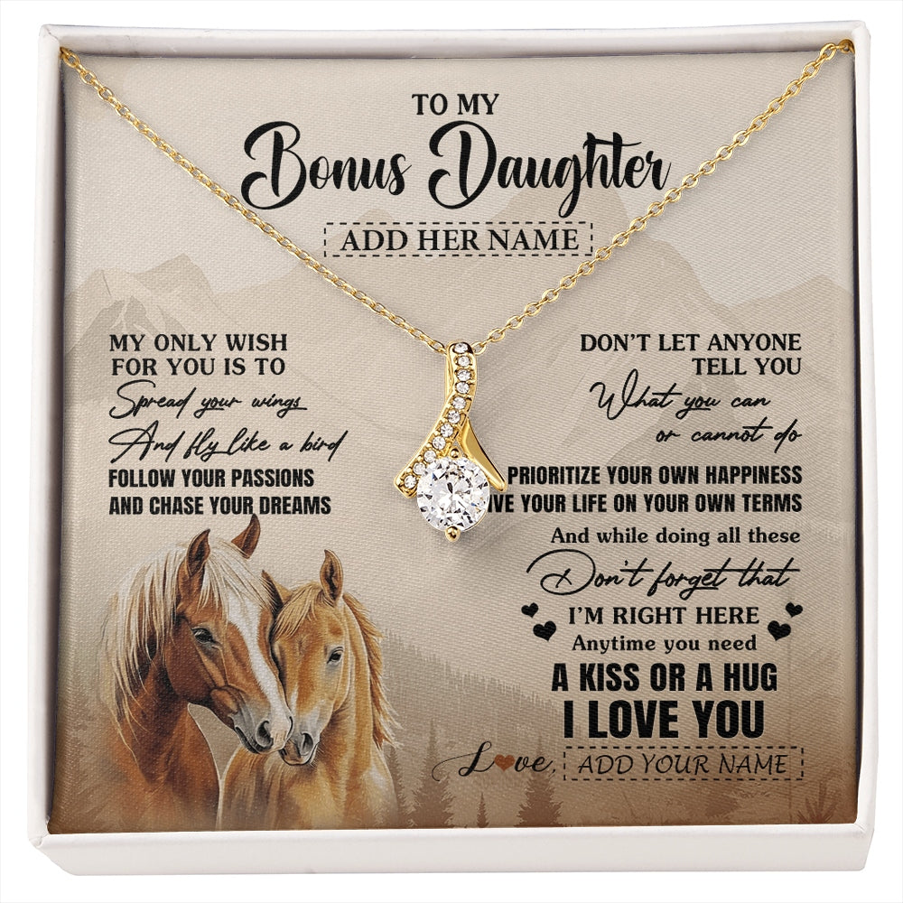 Alluring Beauty Necklace 18K Yellow Gold Finish | 1 | Personalized To My Bonus Daughter Gifts Necklace From Stepmom Stepdad Horse My Only Wish For You Stepdaughter Birthday Gifts Christmas Gift Box Message Card | https://siriusteestore.