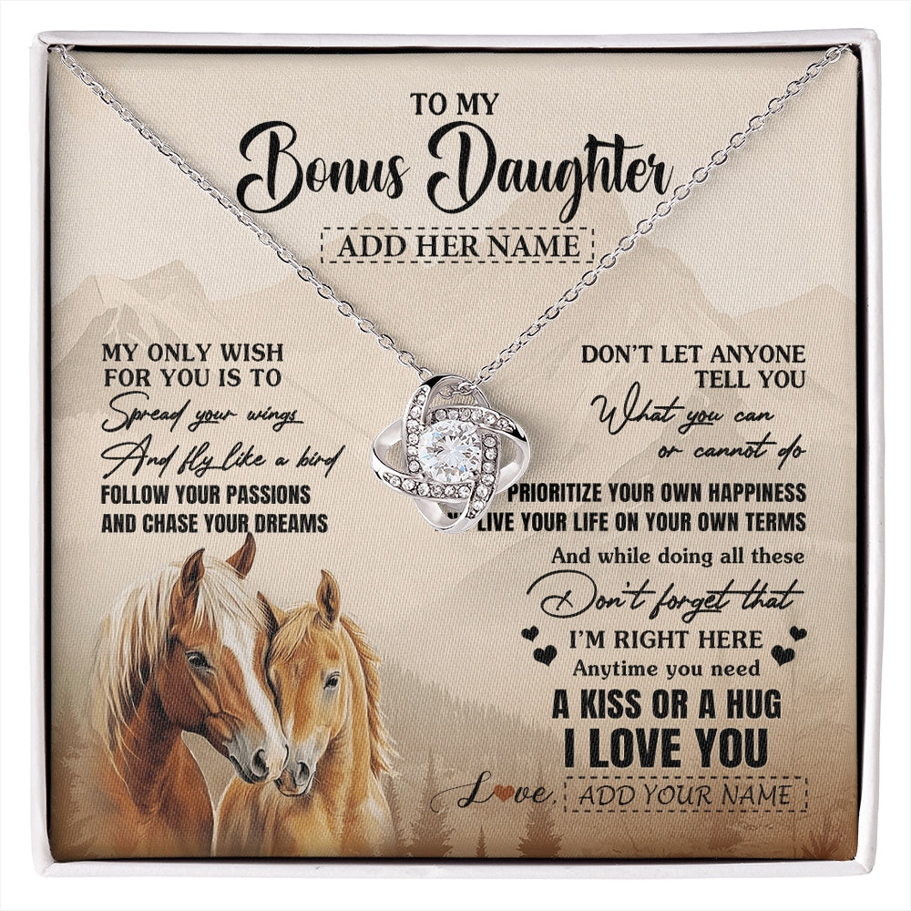 Love Knot Necklace 14K White Gold Finish | 1 | Personalized To My Bonus Daughter Gifts Necklace From Stepmom Stepdad Horse My Only Wish For You Stepdaughter Birthday Gifts Christmas Gift Box Message Card | https://siriusteestore.
