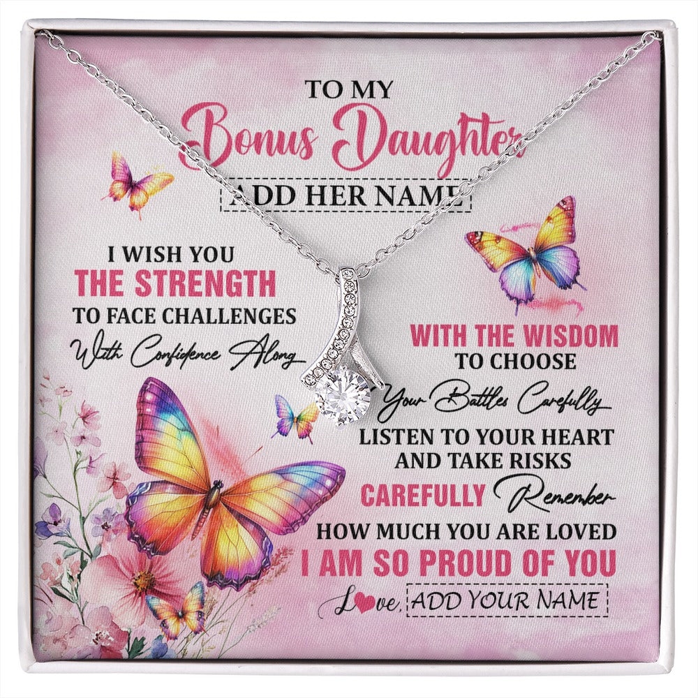 Alluring Beauty Necklace 14K White Gold Finish | 1 | Personalized To My Bonus Daughter Gifts Necklace From Stepmom Stepdad I Wish You The Strength Butterfly Stepdaughter Birthday Christmas Gift Box Message Card | https://siriusteestore.