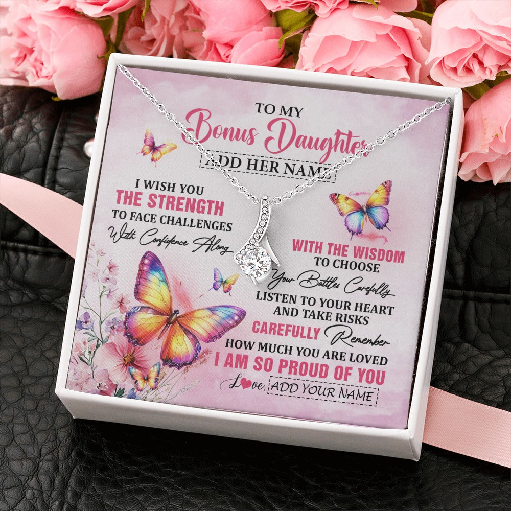 Alluring Beauty Necklace 14K White Gold Finish | 2 | Personalized To My Bonus Daughter Gifts Necklace From Stepmom Stepdad I Wish You The Strength Butterfly Stepdaughter Birthday Christmas Gift Box Message Card | https://siriusteestore.