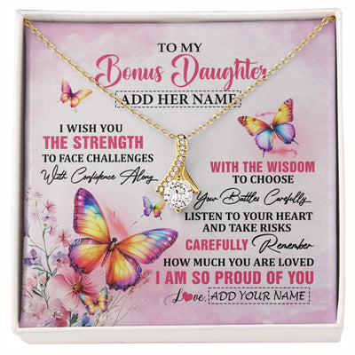 Alluring Beauty Necklace 18K Yellow Gold Finish | 1 | Personalized To My Bonus Daughter Gifts Necklace From Stepmom Stepdad I Wish You The Strength Butterfly Stepdaughter Birthday Christmas Gift Box Message Card | https://siriusteestore.