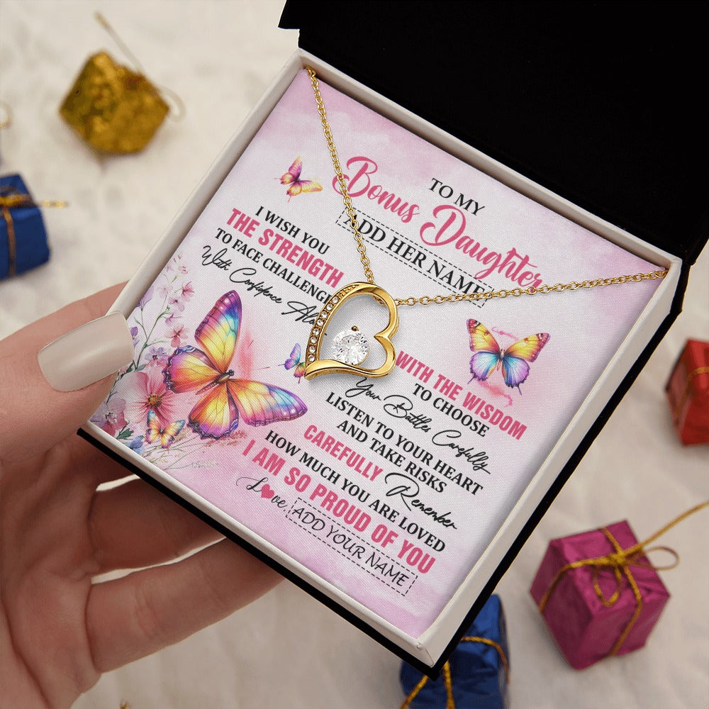 Forever Love Necklace 18K Yellow Gold Finish | 2 | Personalized To My Bonus Daughter Gifts Necklace From Stepmom Stepdad I Wish You The Strength Butterfly Stepdaughter Birthday Christmas Gift Box Message Card | https://siriusteestore.