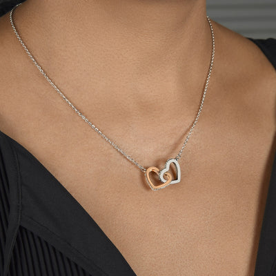 Interlocking Hearts Necklace Stainless Steel & Rose Gold Finish | 3 | Personalized To My Bonus Daughter Gifts Necklace From Stepmom Stepdad I Wish You The Strength Butterfly Stepdaughter Birthday Christmas Gift Box Message Card | https://siriusteestore.
